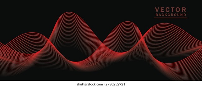 Linhas onduladas suaves, vermelho brilhante, elementos de ondas pequenas, fundo preto, projetado com materiais texturizados macios, mas elegantes.eps 10