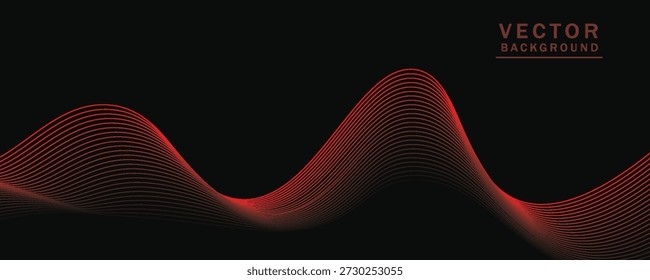 Linhas onduladas suaves, vermelho brilhante, elementos de ondas pequenas, fundo preto, projetado com materiais texturizados macios, mas elegantes.eps 10