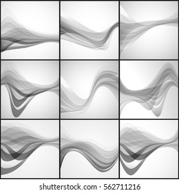 Smooth wavy lines horizontal business card set.