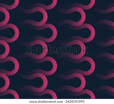 Smooth Wavy Shapes Seamless Pattern Trend Vector Purple Noir Abstract Background. Half Tone Art Illustration for Fancy Textile Print. Endless Graphic Repetitive Abstraction Wallpaper Dot Work Texture