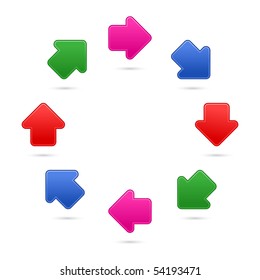 Smooth web 2.0 arrow sign button. Colored symbol with shadow on white background