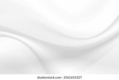A smooth white abstract background features flowing, elegant curves and subtle shadows.