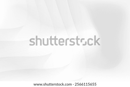 A smooth white abstract background features subtle curves and gradients creating a clean and modern design.