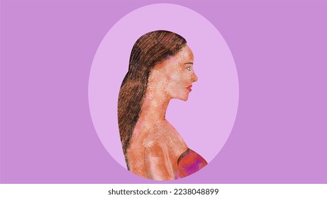 smooth woman realistic  profile face pink background