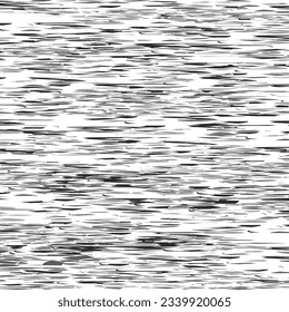 Smooth wooden material with cracks and striations. Calm waves or ripples on a lake surface. Scratched wall. Graphics in black and white. Vector seamless.