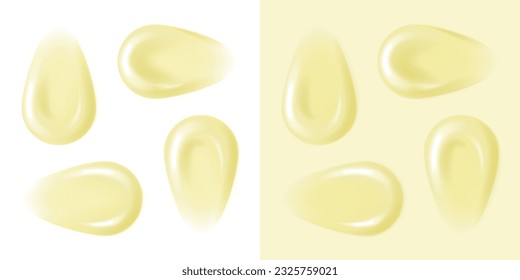 Smooth yellow cream texture. Citric facial lotion or hair shampoo smear. Cosmetic round smudged skincare mousse. Squalene aha or ceramide blob package