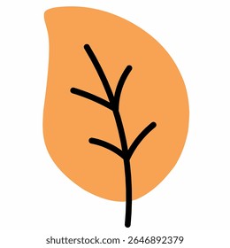 Smooth yellow minimalist leaf with central branch, flat autumn illustration.