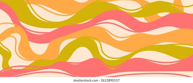 Smooth Yellow and Pink Abstract Background with Flowing Wavy Lines. Multicolored curvy bulky lines. Perfect for print, web, banner, cards