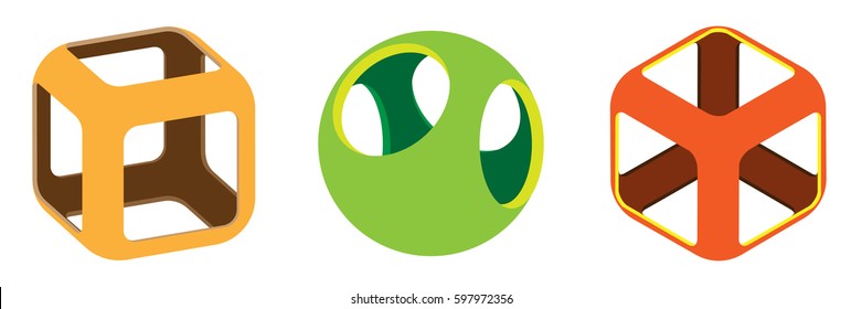 smoothed cubes, sphere with openings 