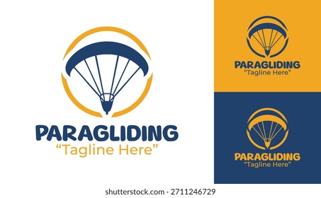 Un logotipo de parapente fluido que captura elegantes curvas de ala para las comunidades turísticas y de deportes de cielo.