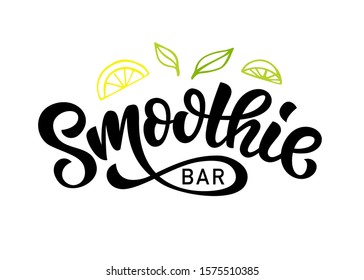 Smoothie bar vector logo badge, Healthy drinks calligraphy logotype. Hand written modern lettering for cafe, menu. Vintage retro style.