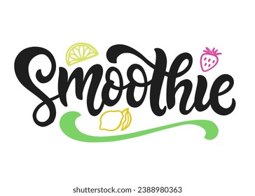 Smoothie bar vector logo badge, Healthy drinks calligraphy logotype. Hand written modern lettering for cafe, menu. Vintage retro style.