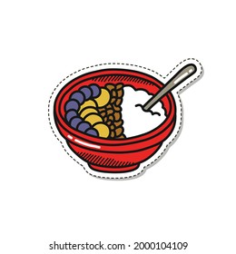 smoothie bowl doodle sticker icon, vector illustration