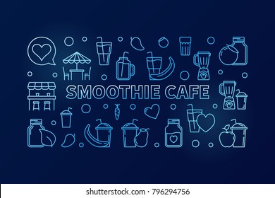 Smoothie Cafe blue horizontal banner or outline illustration