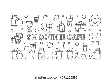 Smoothie Cafe horizontal vector banner or illustration in thin line style