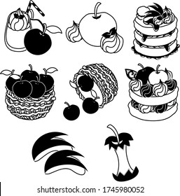 The smoothie and compote and  pancakes and slices of apple
