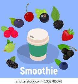 Smoothie concept banner. Isometric banner of smoothie vector concept for web, giftcard and postcard