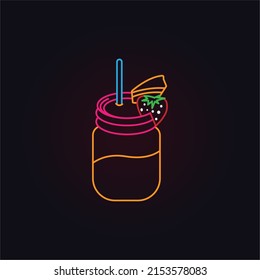 Smoothie cup icon in glowing neon style