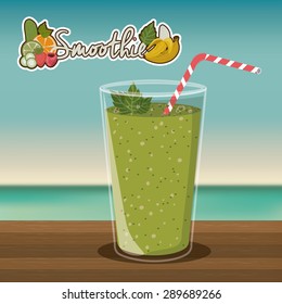 Smoothie design over landscape background, vector illustration