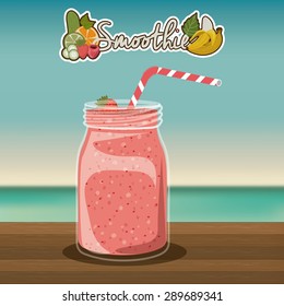 Smoothie design over landscape background, vector illustration