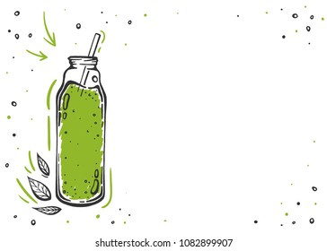 Smoothie or detox coctail in the bottle poster in hand drawn style