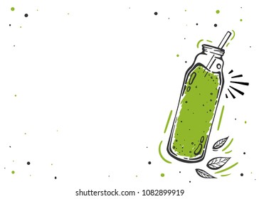 Smoothie or detox coctail in the bottle poster in hand drawn style