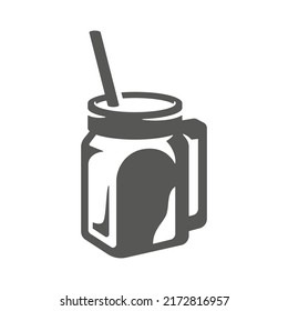Smoothie detox fruit dairy beverage jar with handle and straw isometric vintage icon vector illustration. Milkshake cold drink sweet dessert fresh seasonal organic edible plant and ice cream taste mix