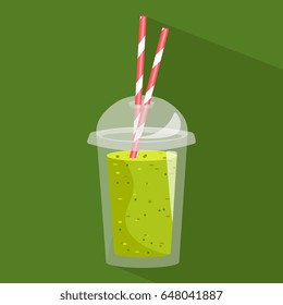 Smoothie with different flavours, take away. Healthy fresh juice fresh. Cartoon smoothie in a transparent plastic glass. Vector illustration