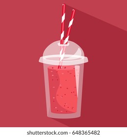 Smoothie with different flavours, take away. Healthy fresh juice fresh. Cartoon smoothie in a transparent plastic glass. Vector illustration