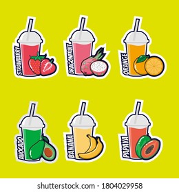 Smoothie Drink in cup Sticker Set Vector 