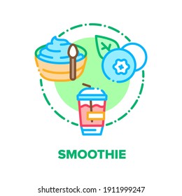 Smoothie Drink Vector Icon Concept. Strawberry And Blueberry Smoothie, Delicious Dairy Bio Dessert, Creamy Breakfast Food And Milk Beverage With Berry Taste, Refreshment Product Color Illustration