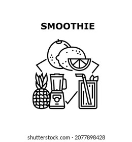 Concepto de icono del vector de bebida suave. Preparar Una Bebida Suave A Base De Fruta Y Citrus Naturales Deliciosos, Limón Y Naranja, Pomelo Y Piña. Ilustración negra de la bebida de sabor vitamínico