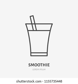 Smoothie flat line logo, fresh drink, juice in glass vector icon. Beverage illustration. Sign for healthy food store.