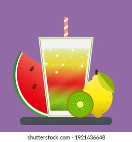 Smoothie with fruit. Flat vector illustration.