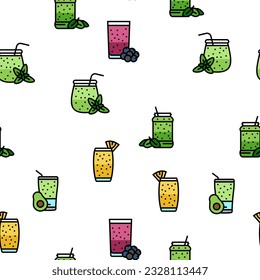smoothie fruit juice food shake Vector Seamless Pattern Thin Line Illustration
