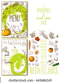 Smoothie with fruits, vegetables and berries. Smoothies and fresh juices bar menu