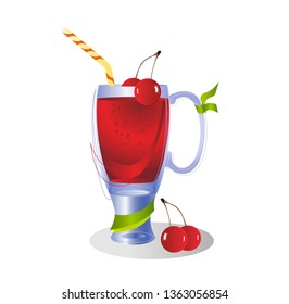 Smoothie in glass bottle with cherry. Fresh organic smoothie ingredients. Health or detox diet food concept.