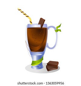 Smoothie in glass bottle with chocolate. Fresh organic smoothie ingredients. Health or detox diet food concept.