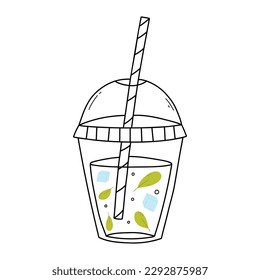 Smoothie in glass Doodle style. Vector illustration. Hand drawn glass with smoothie, lemonade, cocktail. Detox smoothie.