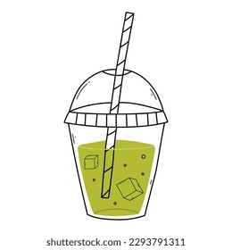 Smoothie in glass Doodle style. Vector illustration. Hand drawn glass with smoothie, lemonade, cocktail. Detox smoothie.