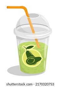 Smoothie Glas mit Stroh und Deckel. Erfrischende Fruchtsaftgetränke im heißen Sommer. Cartoon-Vektorgrafik einzeln auf weißem Hintergrund