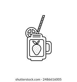 Smoothie glass with strawberry symbol and straw icon