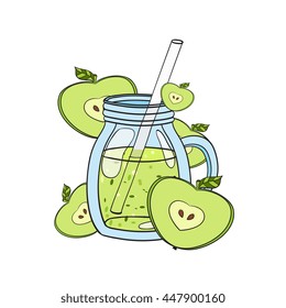 Smoothie in a glass. Vector hand drawn illustration. Making a healthy smoothie.