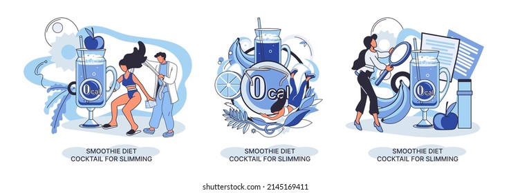 Smoothie as healthy diet cocktail for slimming tiny person concept metaphor. Vegan detox food and drink as organic and vitamin full beverage from straw. Raw ingredient blend nutrition energy and diet
