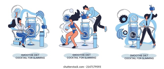 Smoothie as healthy diet cocktail for slimming tiny person concept metaphor. Vegan detox food and drink as organic and vitamin full beverage from straw. Raw ingredient blend nutrition energy and diet