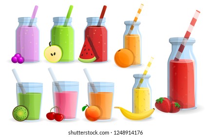 Smoothie Icon Set. Cartoon Set Of Smoothie Vector Icons For Web Design