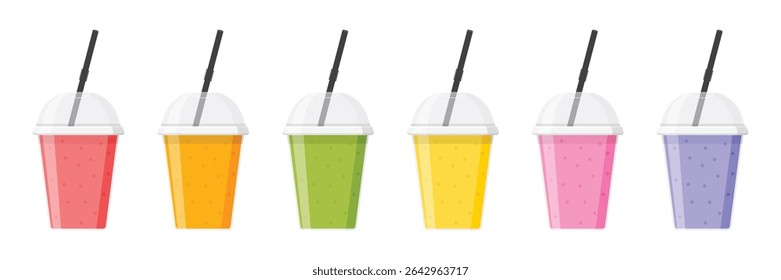 Ícone de smoothie define a coleção em estilo plano. Ilustração de vetor milkshake de frutas frescas em fundo isolado. Conceito de negócio de sinal de coquetel de frutas.