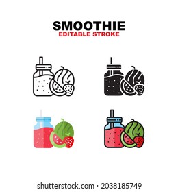 Smoothie icon symbol set of outline, solid, flat and filled outline style. Isolated on white background. Editable stroke vector icon.