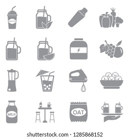 Smoothie Icons. Gray Flat Design. Vector Illustration. 
