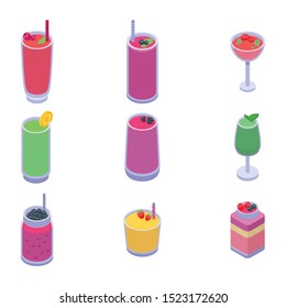 Smoothie icons set. Isometric set of smoothie vector icons for web design isolated on white background